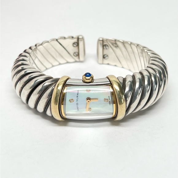 David Yurman Diamond Waverly MOP Cuff Bracelet Watch .925/18K Gold - Picture 3 of 11